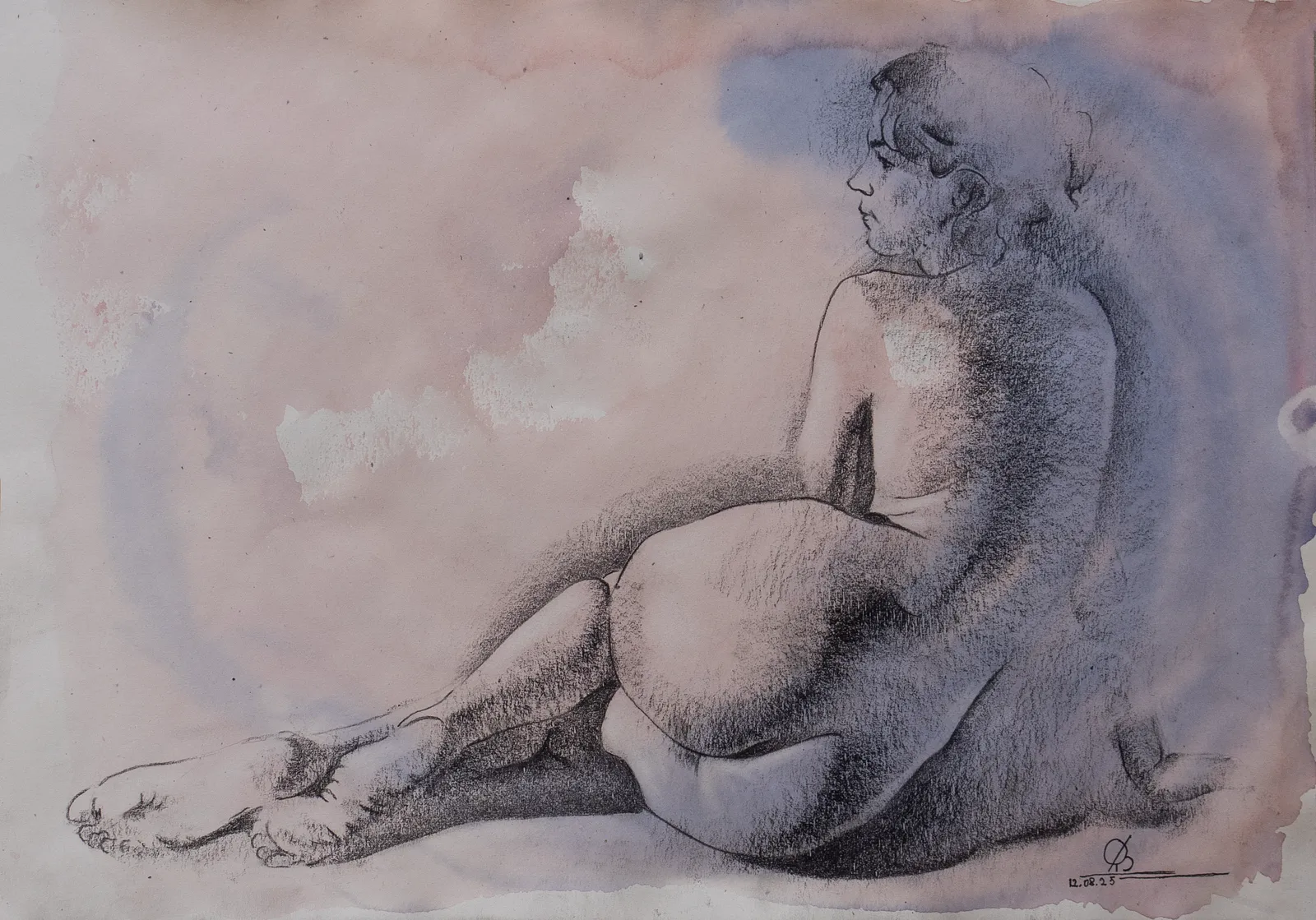 Image of "Still Waiting" by Oleksandr Baklai, size: 36х25cm, made of paper, watercolor, charcoal, Drawing medium, part of the "15-minute sketches" series, priced at $120 (≈ 5,376 грн)