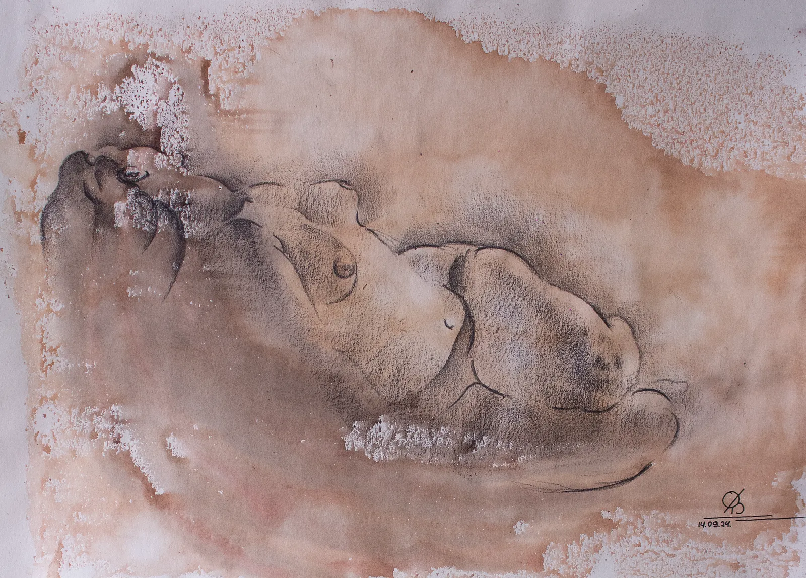Image of "Touch" by Oleksandr Baklai, size: 36x25, made of paper, watercolor, charcoal, Drawing medium, part of the "15-minute sketches" series, priced at $120 (≈ 5,376 грн)